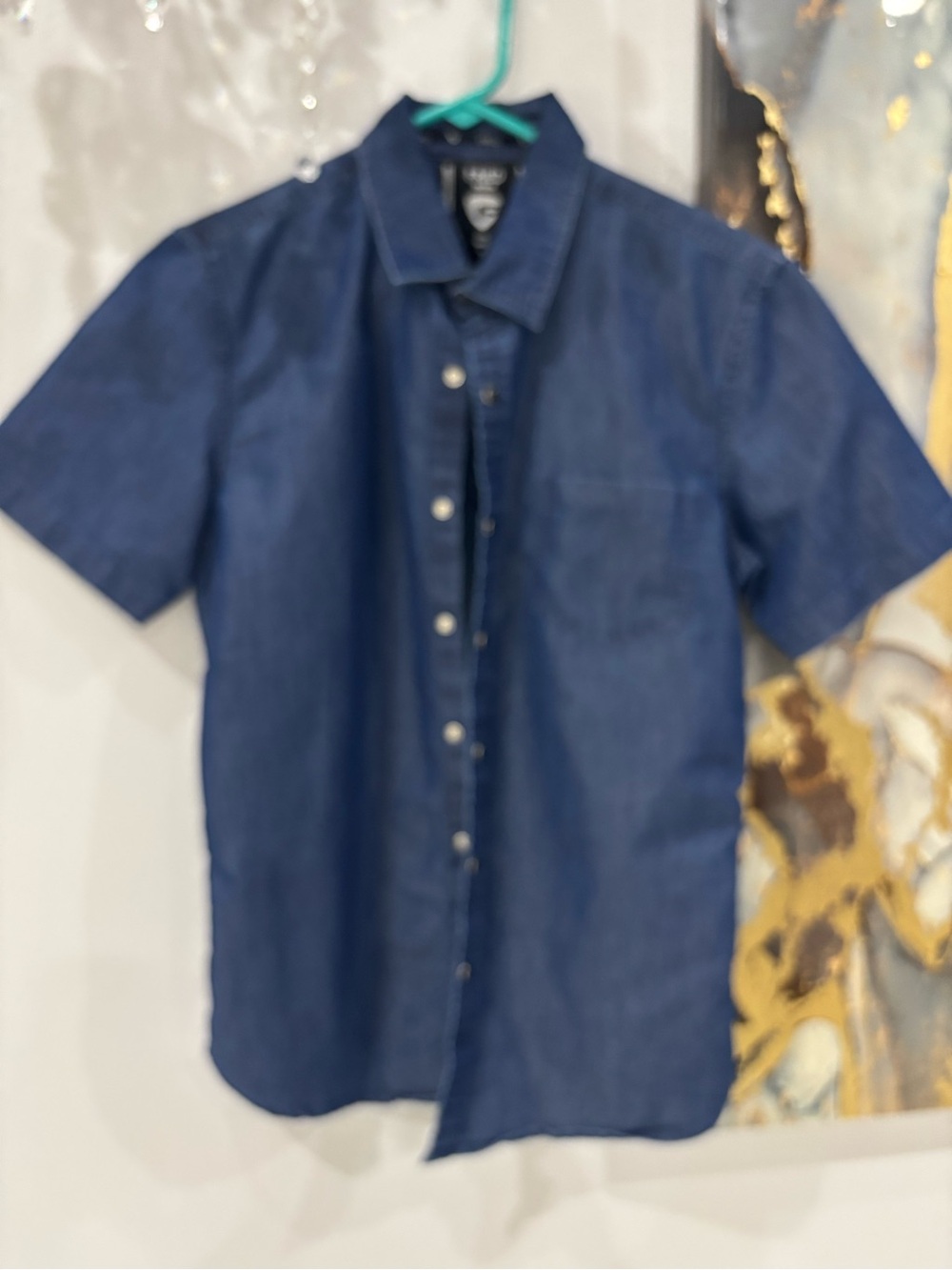 Casual Short-Sleeve Denim Button-Down Shirt - Blue